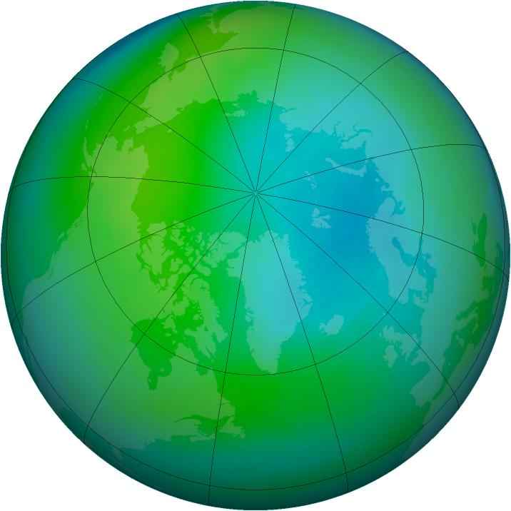 Arctic ozone map for October 1989